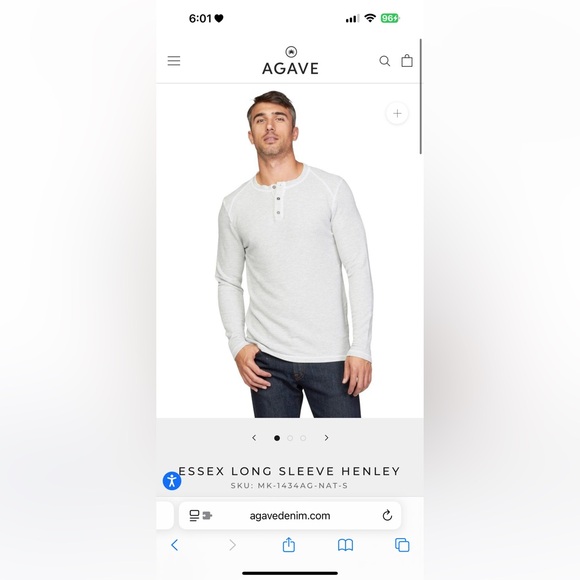 New Mens Agave Denim Henley Top Medium - Picture 3 of 4